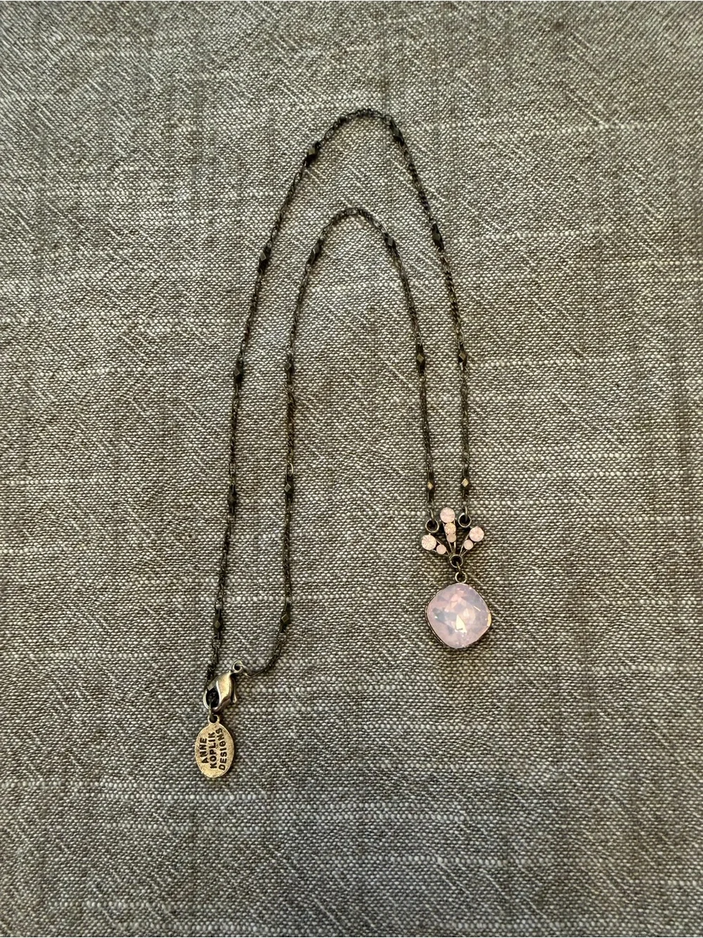 Vintage Anne Koplik Pink Opal-Style Floral Pendant Necklace - Women's Jewelry